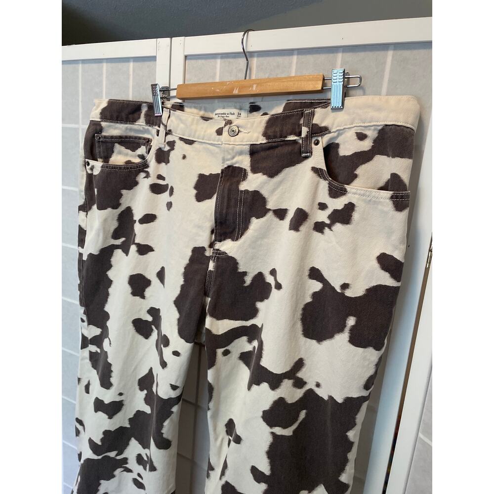 Abercrombie & Fitch Curve Love Baggy Boot Mid Rise 34 Short Cow Print Western - Picture 6 of 9